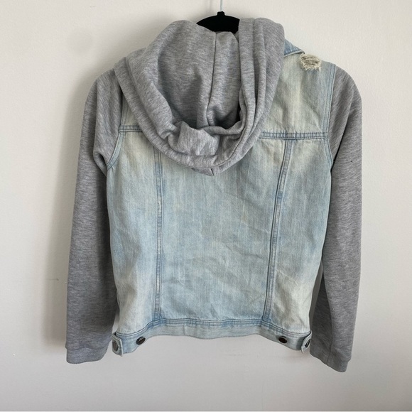 Life in Progress Grey Hoodie Jean Jacket Coat Distressed in Denim / Grey • XS - Picture 6 of 9
